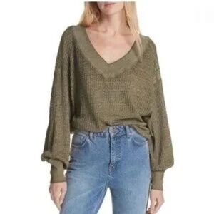 We The Free, Southside thermal top Olive Green waffle oversized shirt ....